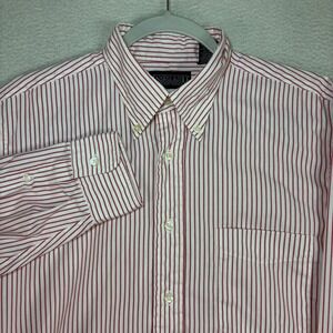 Vintage‎ Lands End Oxford Shirt Men 15.5 34 White Red Striped Pinpoint OCBD USA